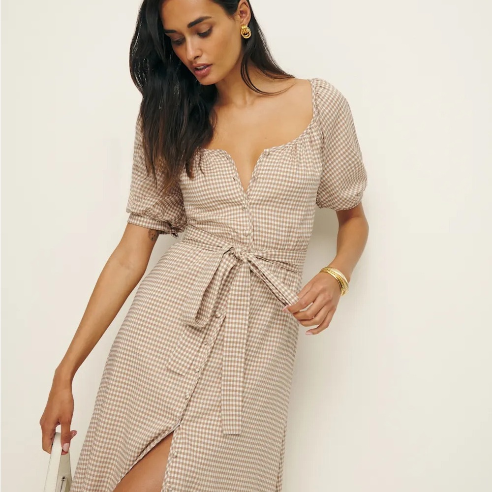 Reformation ronald dress Midi Sundress with Puff Sleeves